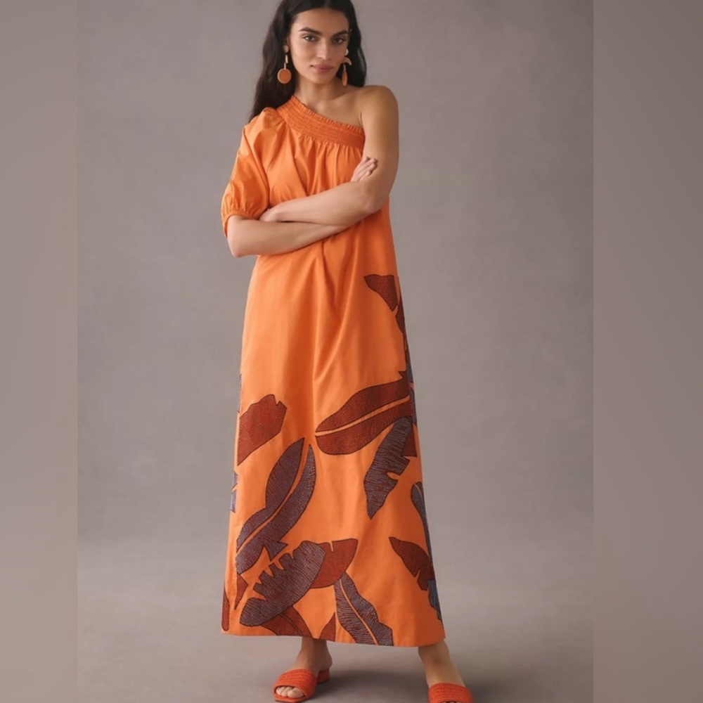 One-Shoulder Embroidered Maxi Dress